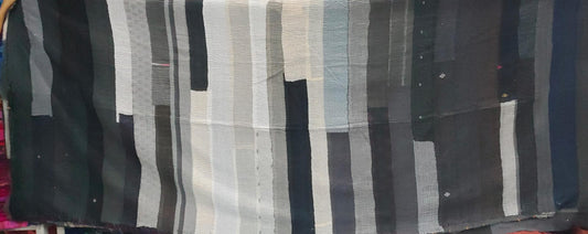 SS4970-BLK / STRIPE AND CHECH COTTON SILK PATCH KANTHA -BLK- (AVAILABLE JACKETS)