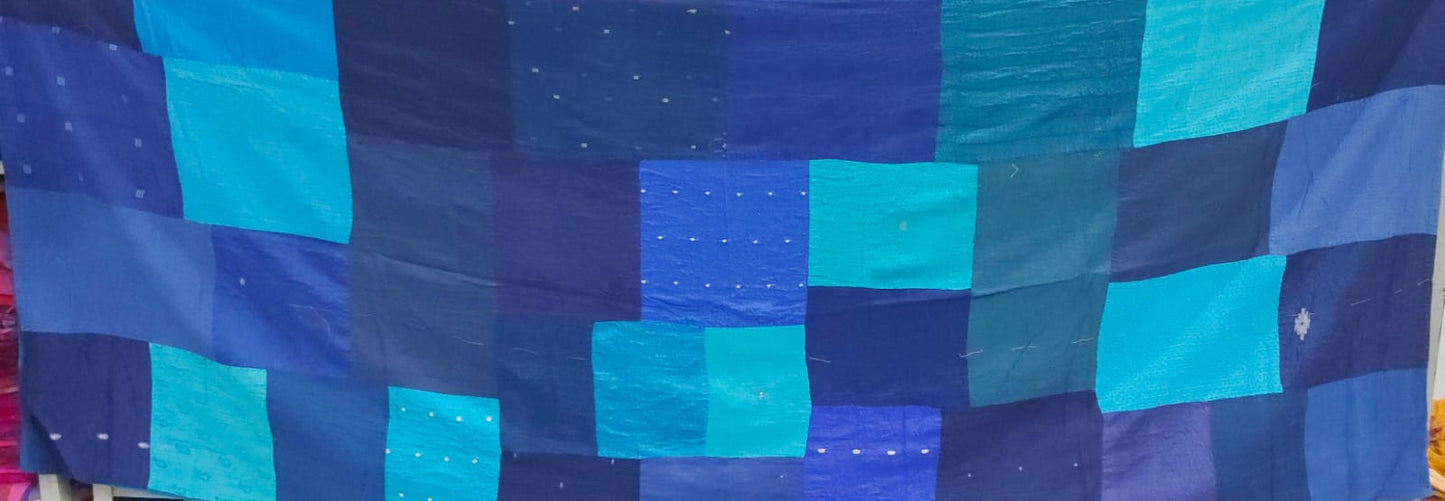 WO4970-BLU / COTTON SILK SW PATCH OMBRE KANTHA -BLU (AVAILABLE JACKETS)