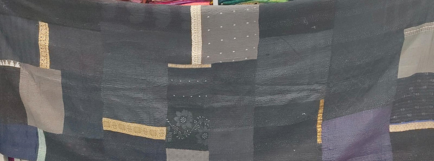 WS4970-BLK / COTTON SILK SW PATCH KANTHA -BLK- (AVAILABLE JACKETS)