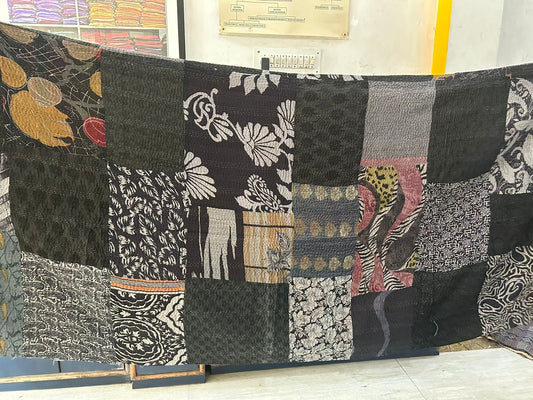 GJ4970-BLK / GEORGETTE JACQUARD VINTAGE SILK PATCH KANTHA -BLK (In Kantha)