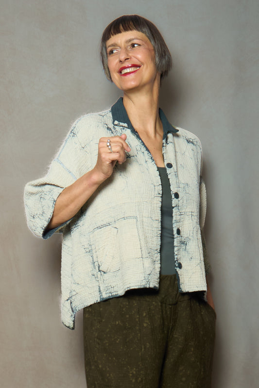 YP4971-GRY / MUD DYE RIPPLE KANTHA (AVAILABLE JACKETS)