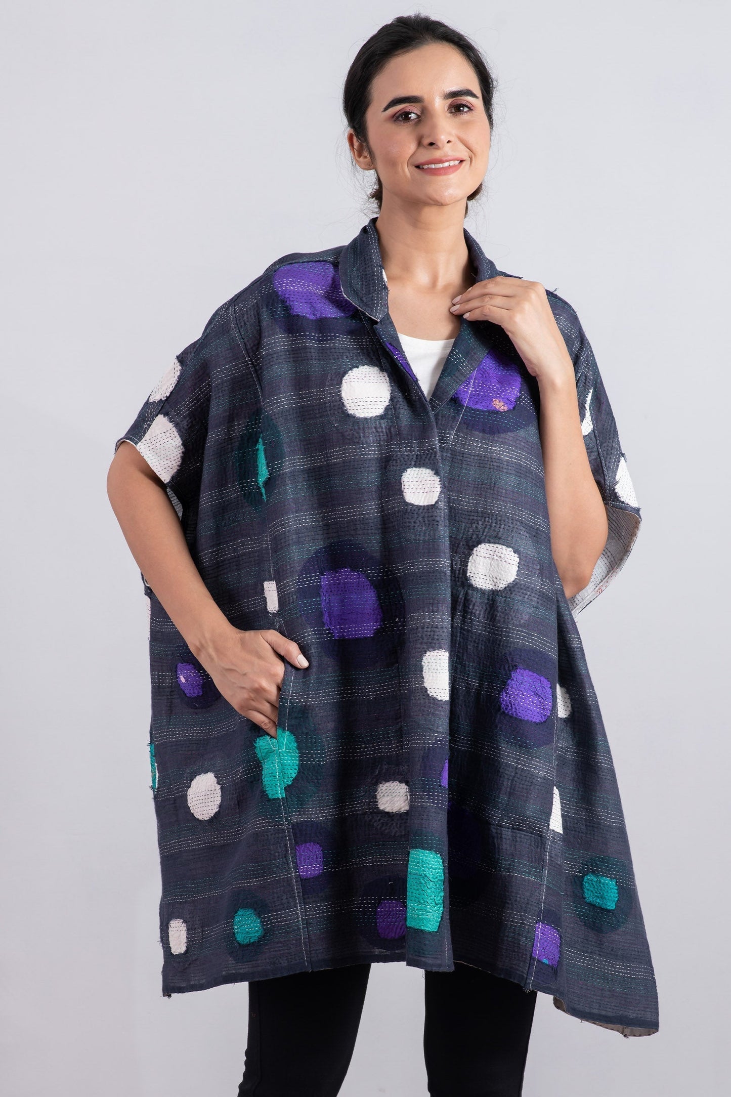 CK2971-BLU / CUT OUT KANTHA -BLU (AVAILABLE JACKETS)