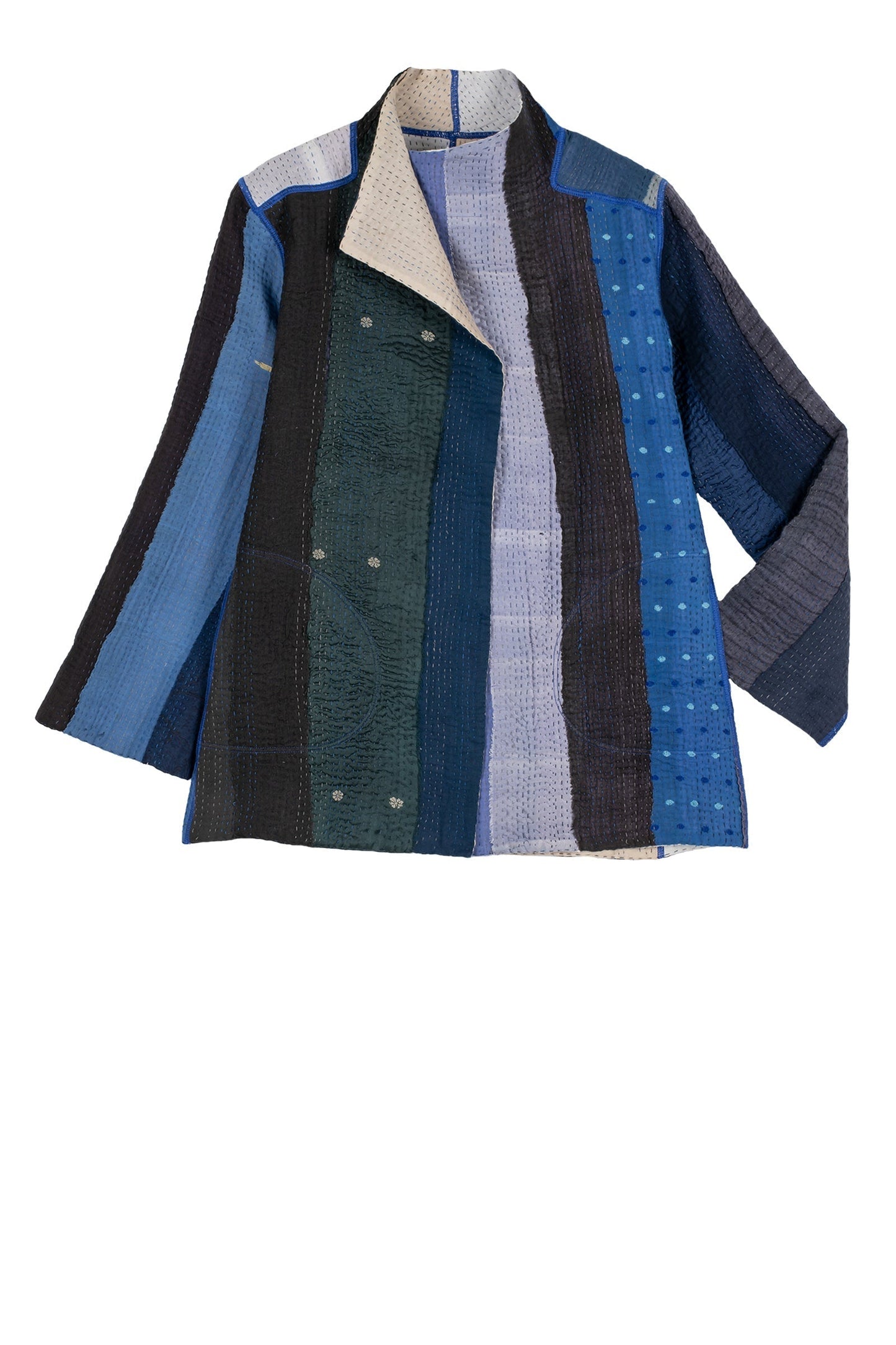 CS4970-BLU / COTTON STRIPE PATCH KANTHA (AVAILABLE JACKETS)