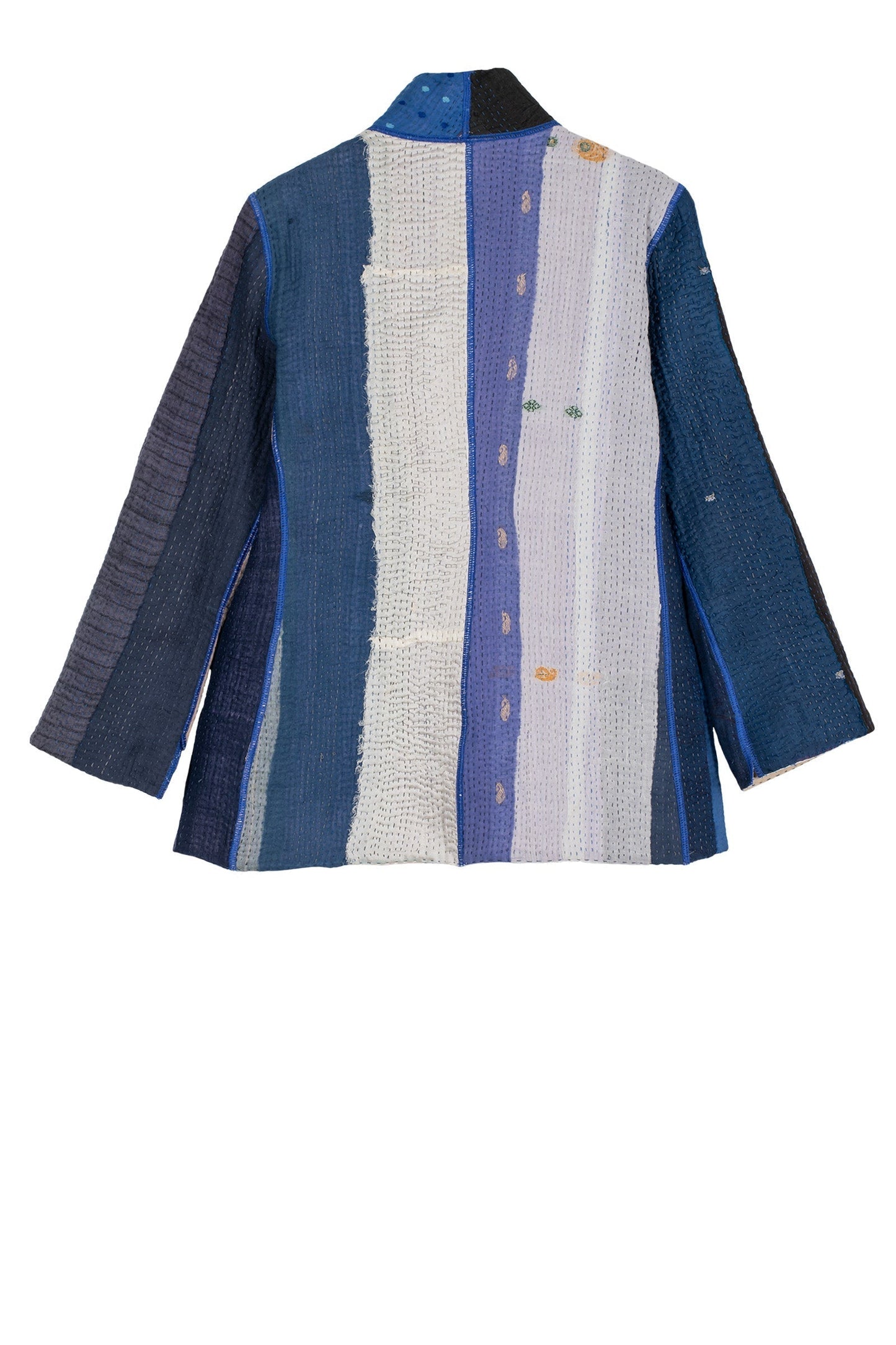 CS4970-BLU / COTTON STRIPE PATCH KANTHA (AVAILABLE JACKETS)