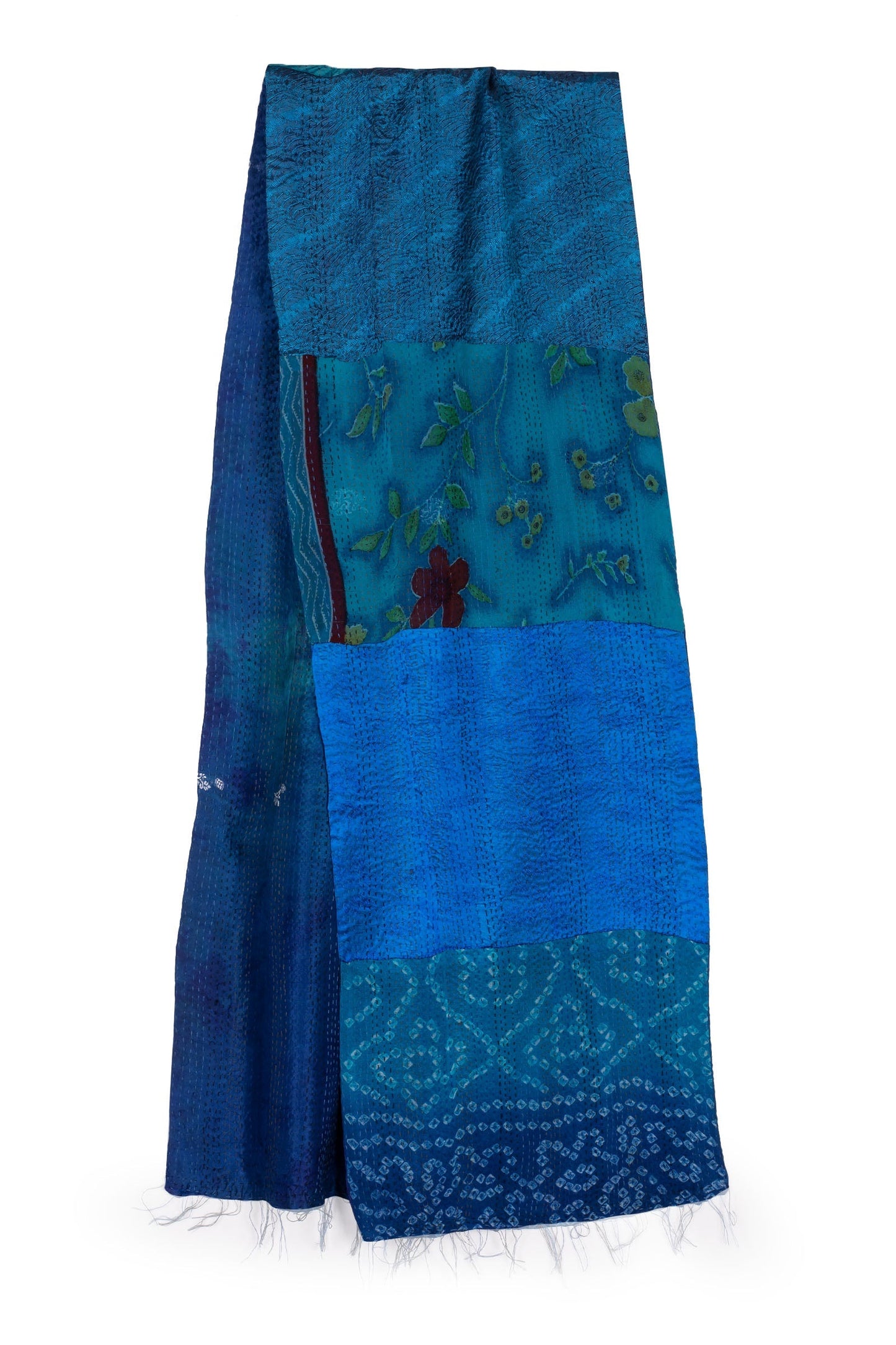GJ2801-BLU / GEORGETTE JACQUARD VINTAGE SILK PATCH KANTHA - SCARF STANDARD (AVAILABLE STOCK)