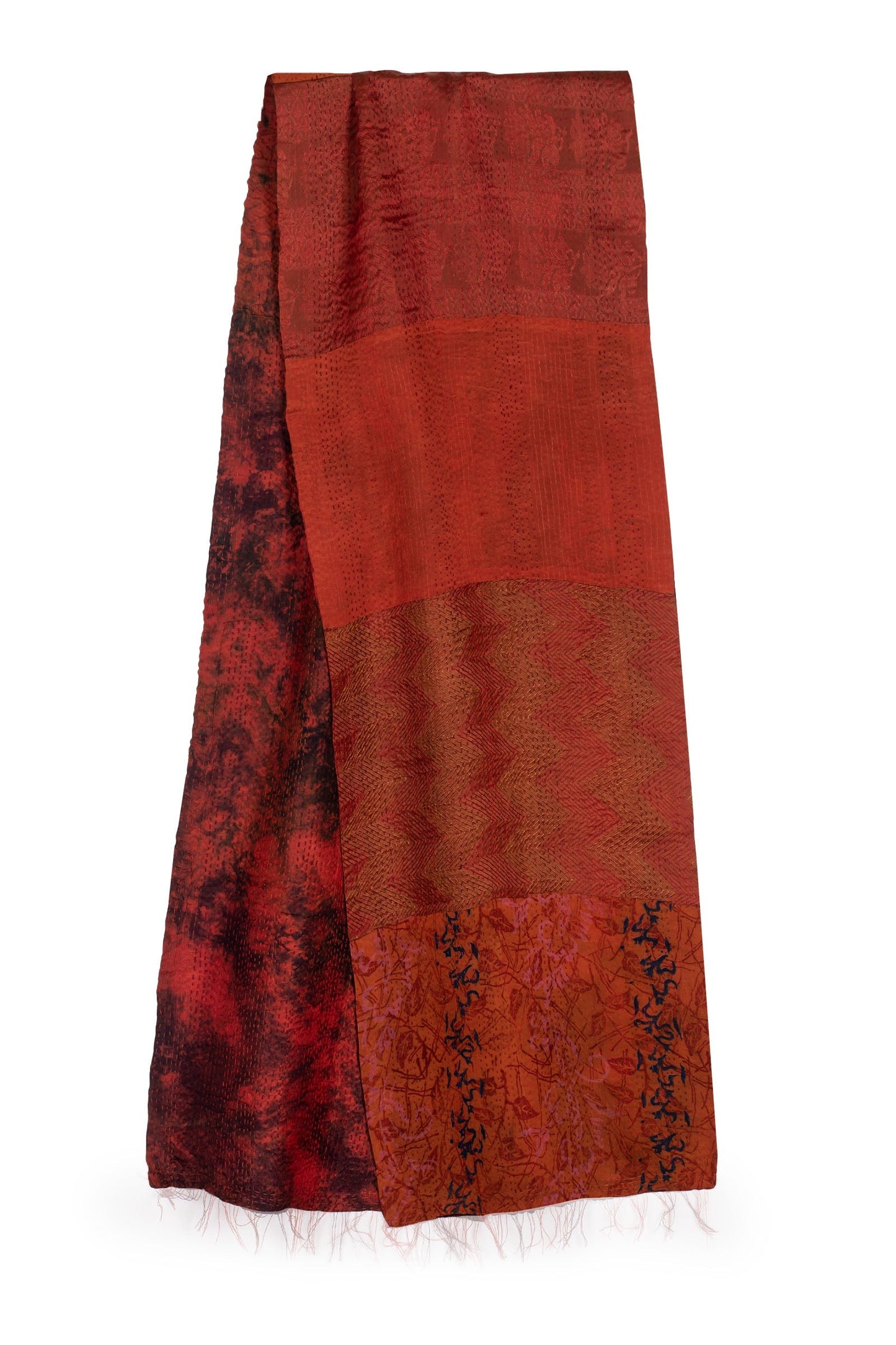 GJ2801-ORG / GEORGETTE JACQUARD VINTAGE SILK PATCH KANTHA - SCARF STANDARD (AVAILABLE STOCK)