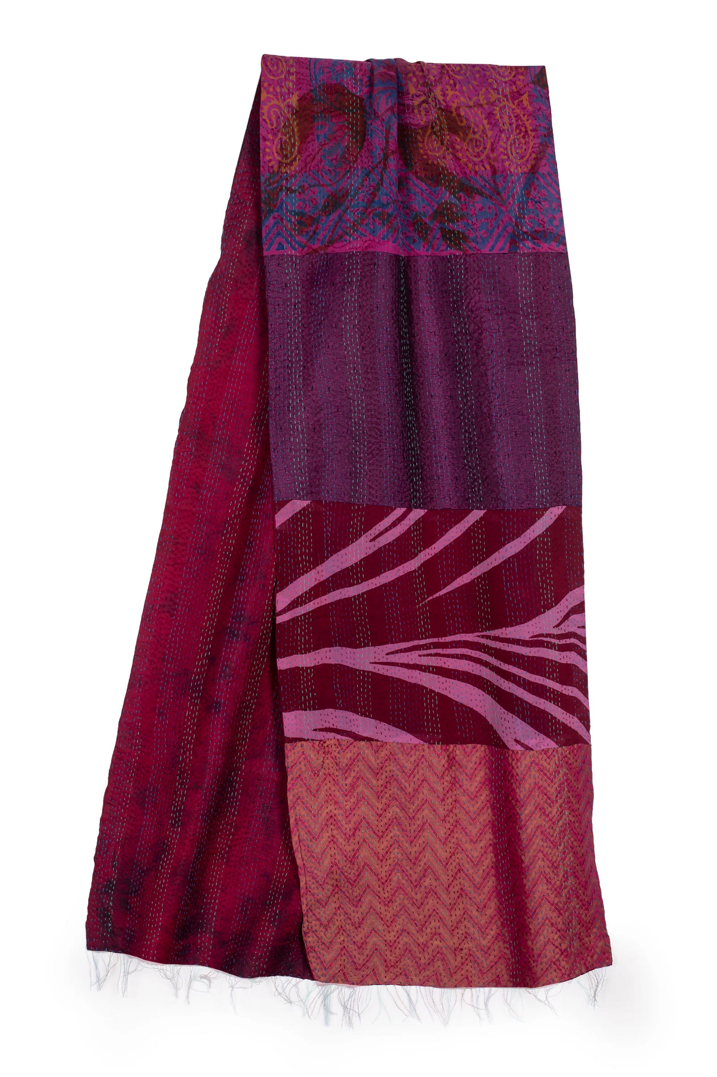 GJ2805-PIK / GEORGETTE JACQUARD VINTAGE SILK PATCH KANTHA - SCARF SHORT (AVAILABLE STOCK)