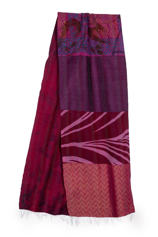 GJ2805-PIK / GEORGETTE JACQUARD VINTAGE SILK PATCH KANTHA - SCARF SHORT (AVAILABLE STOCK)