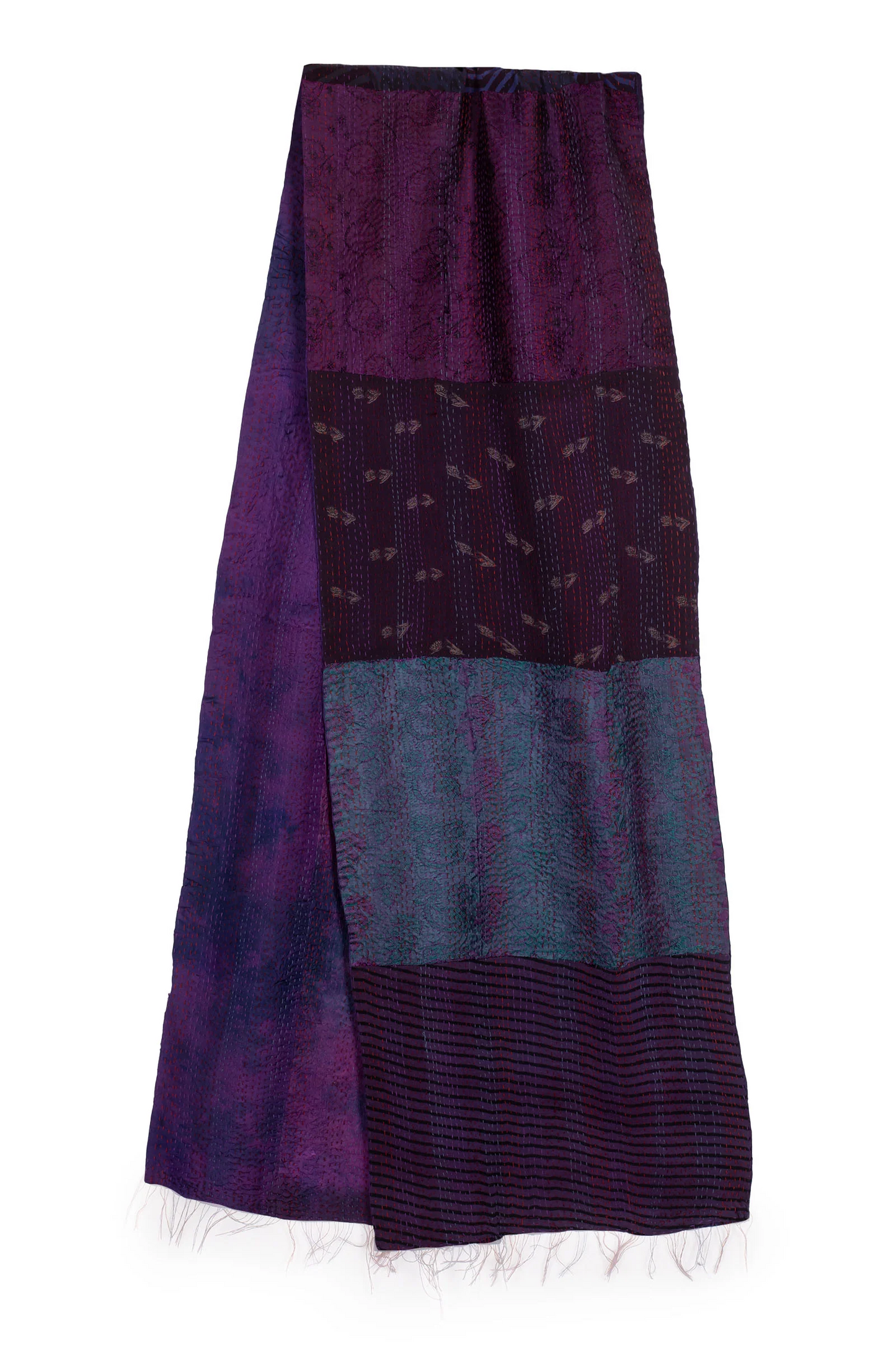 GJ2805-PRP / GEORGETTE JACQUARD VINTAGE SILK PATCH KANTHA - SCARF SHORT (AVAILABLE STOCK)