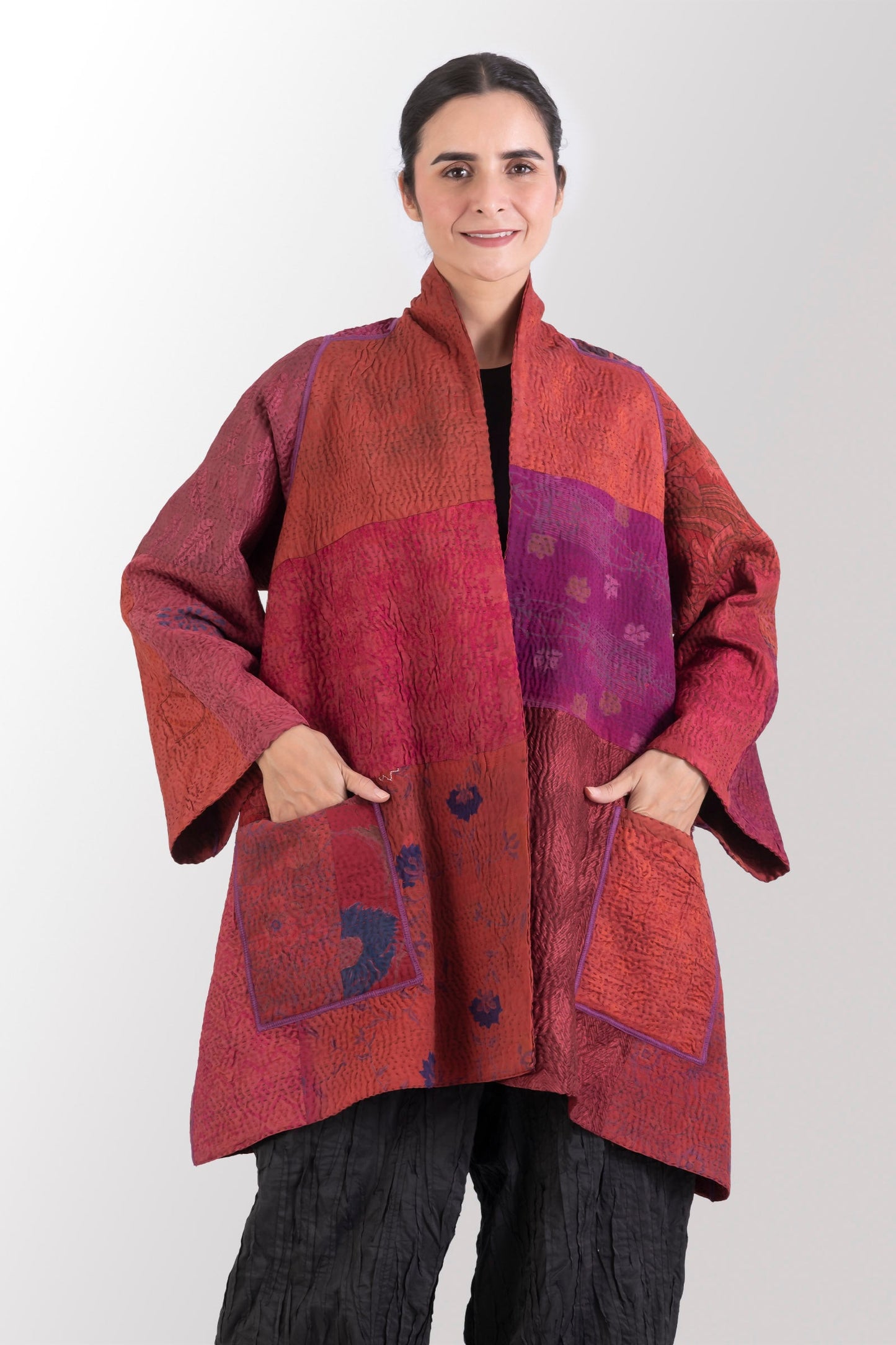GJ4970-ORG / GEORGETTE JACQUARD VINTAGE SILK PATCH KANTHA -ORG (AVAILABLE JACKETS)