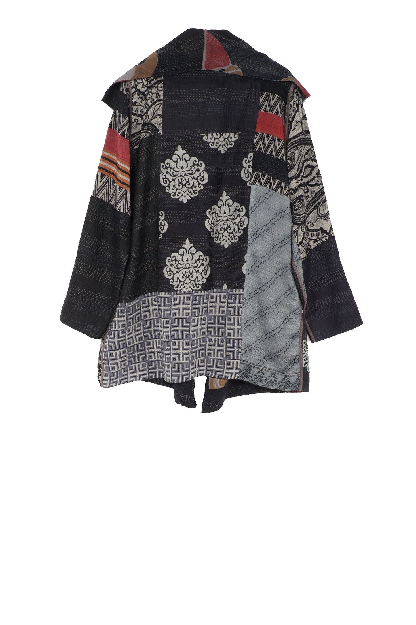 GS2801-BLK / GEORGETTE VINTAGE SILK PATCH KANTHA - SCARF STANDARD (AVAILABLE STOCK)