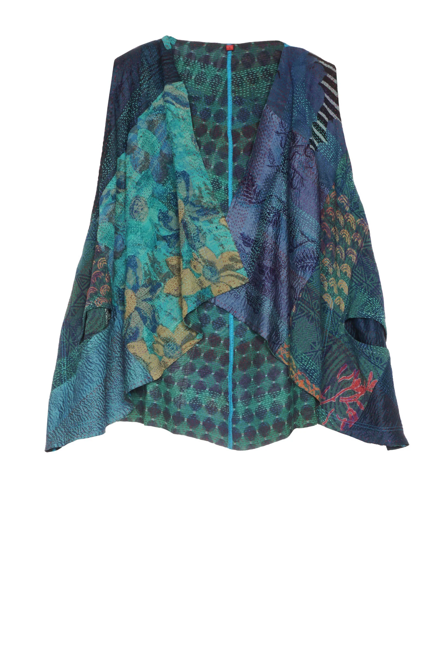 GS2805-TEL / GEORGETTE VINTAGE SILK PATCH KANTHA - SCARF SHORT (AVAILABLE STOCK)