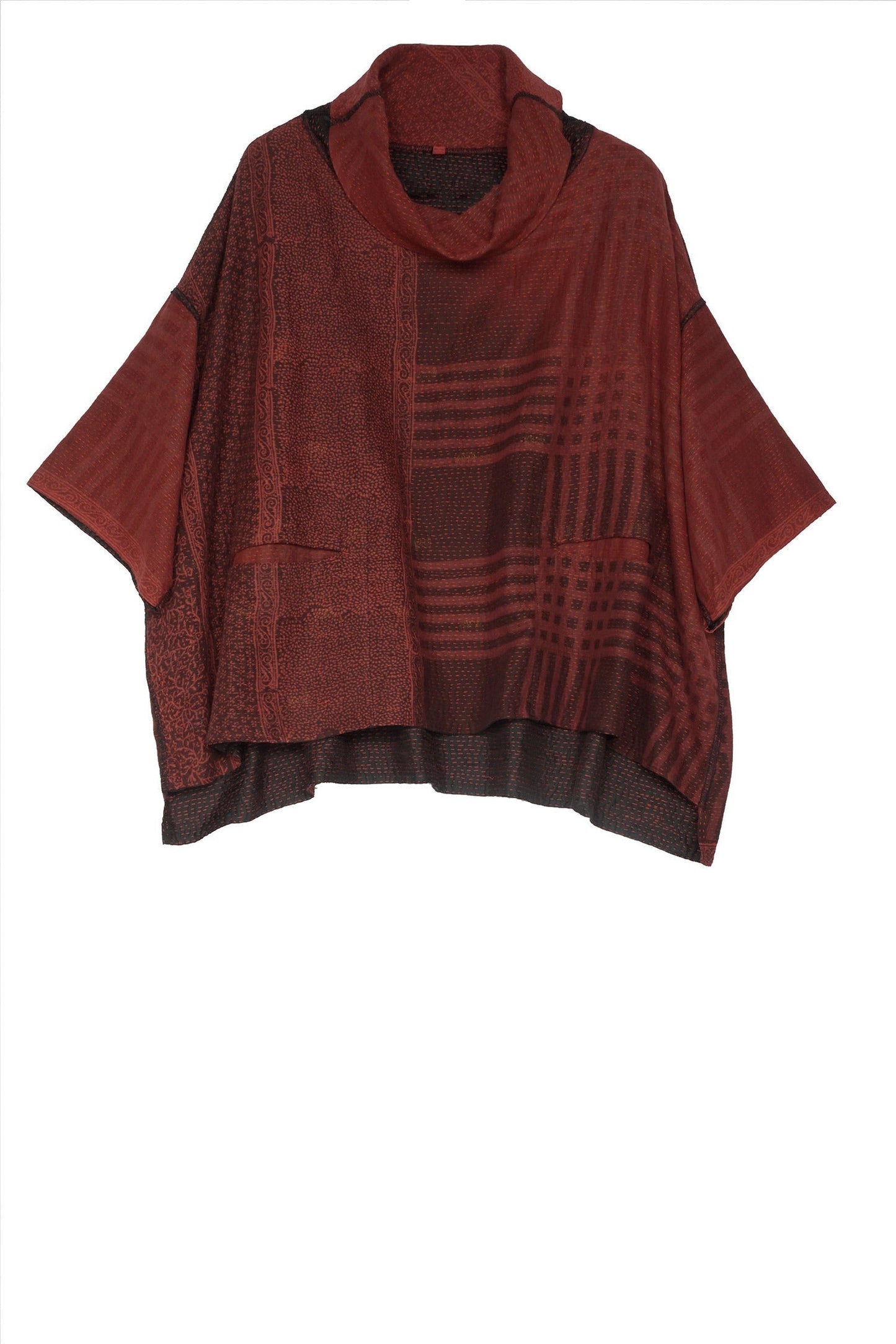 IN2971-RED / INDONESIAN PRINT KANTHA -RED (AVAILABLE JACKETS)