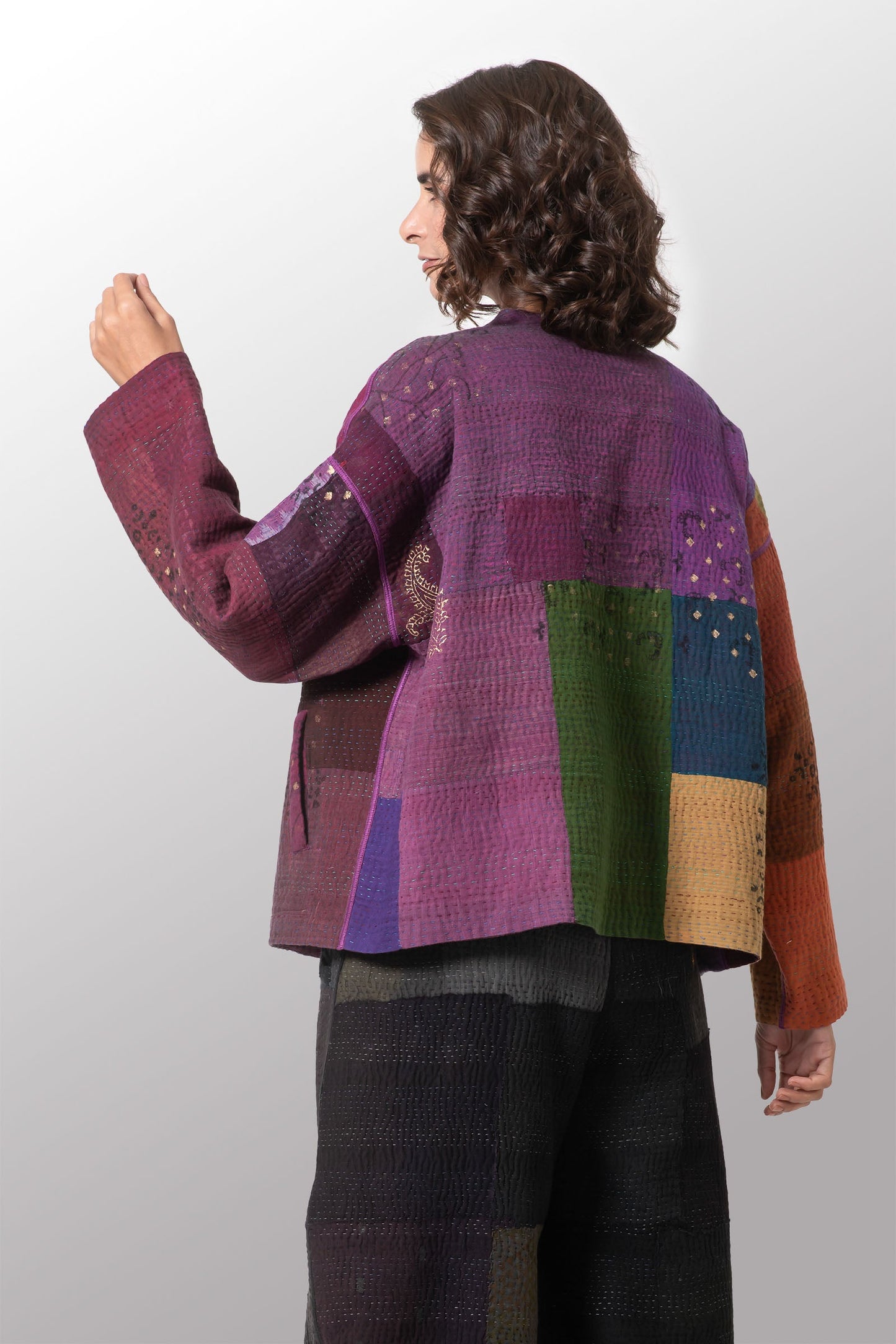 OG4970-MLT / OMBRE PATCHED GOLD STAMP KANTHA -MLT (AVAILABLE JACKETS)