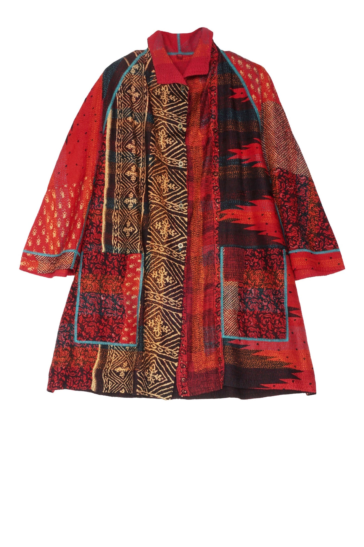 OS2971-RED / SILK COTTON OMBRE PRINT KANTHA -RED (AVAILABLE JACKETS)