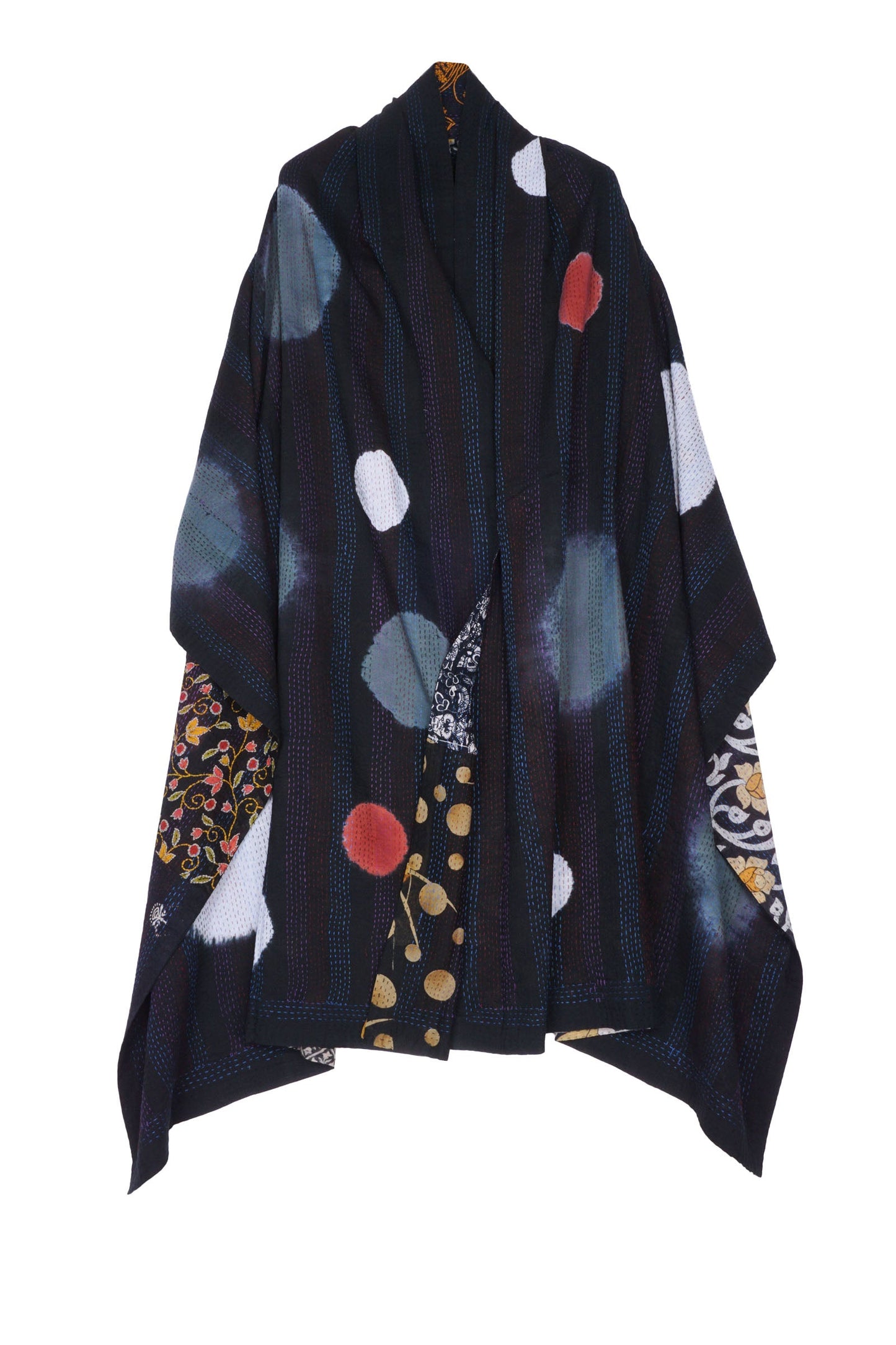 PC2803-BLK / PATCH & CIRCLE PRINT KANTHA - SHAWL LARGE (AVAILABLE STOCK)