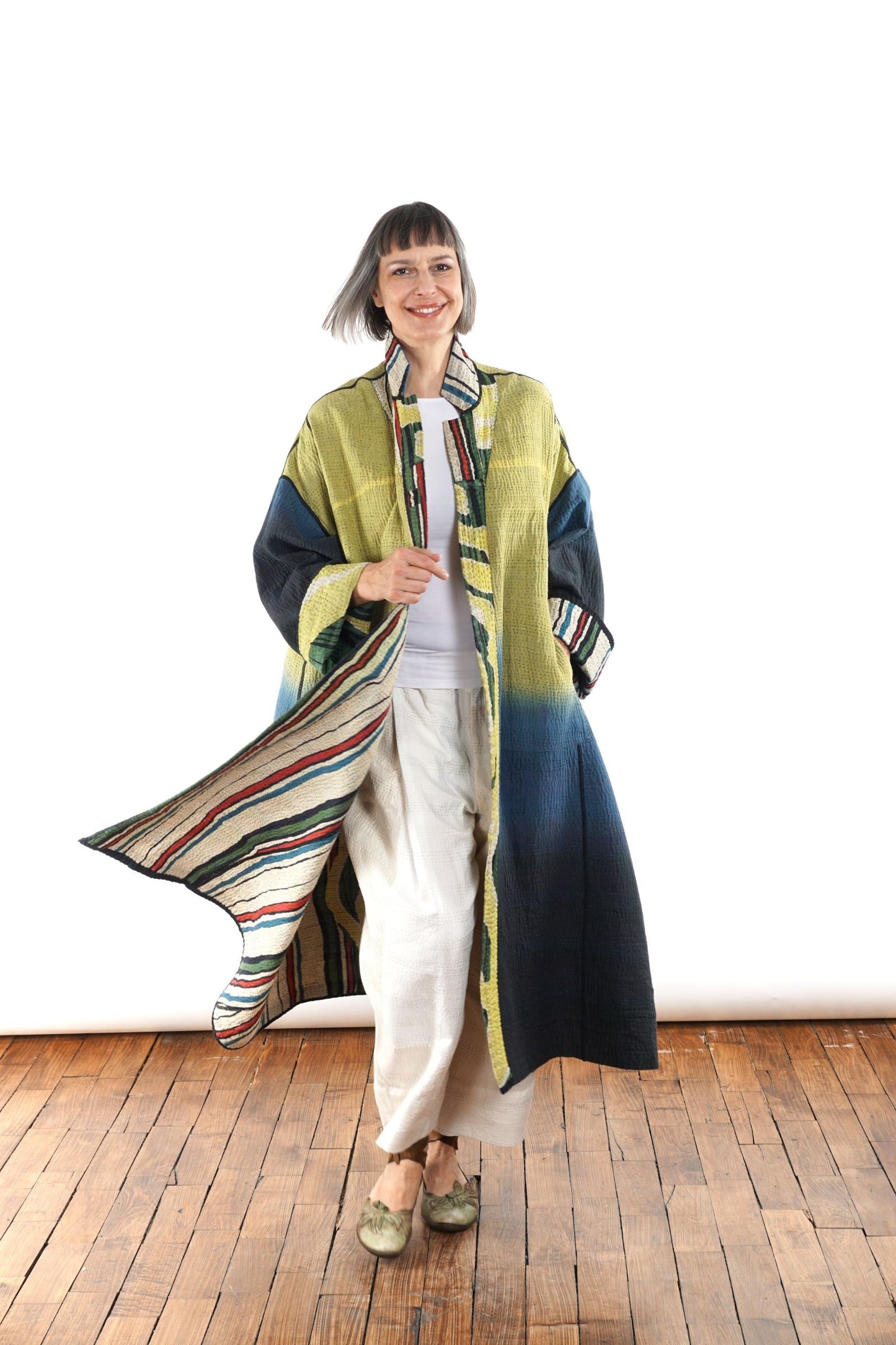 SB4970-GRN / STRIPE AND BENDS KANTHA -GRN- (AVAILABLE JACKETS) AH HOLIDAY TRUNK SHOW