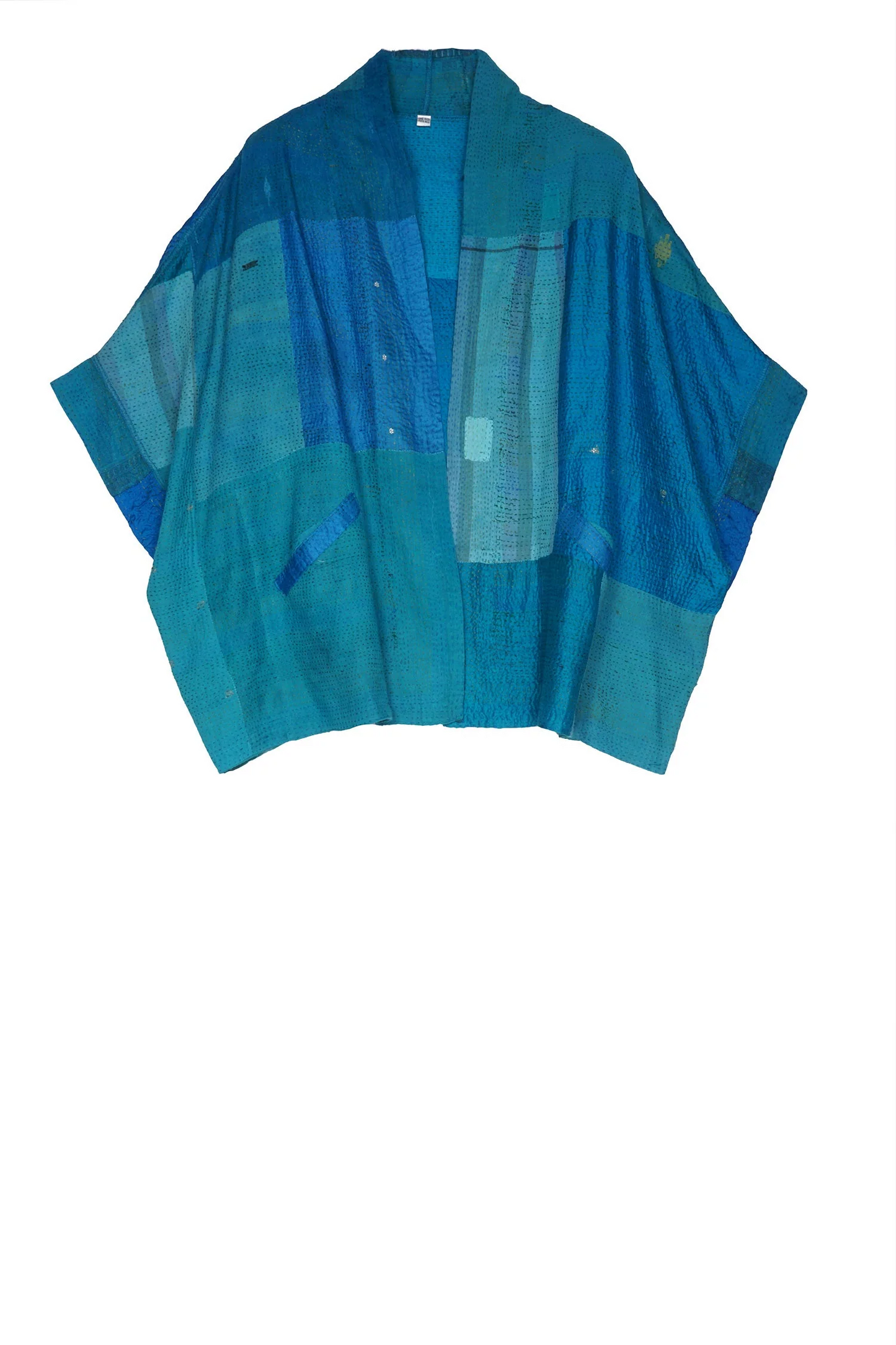 WS2803-TUQ / COTTON SILK SW PATCH KANTHA - SHAWL LARGE (AVAILABLE STOCK)