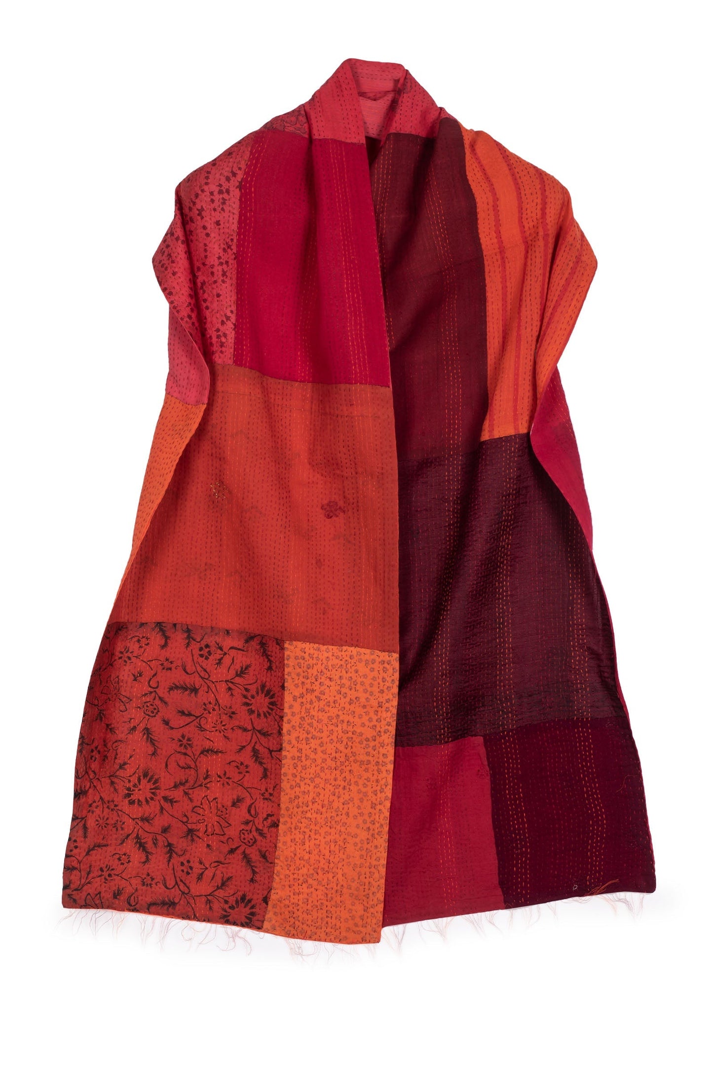 WO2801-ORG / COTTON SILK SW PATCH OMBRE KANTHA - SCARF STANDARD (AVAILABLE STOCK)