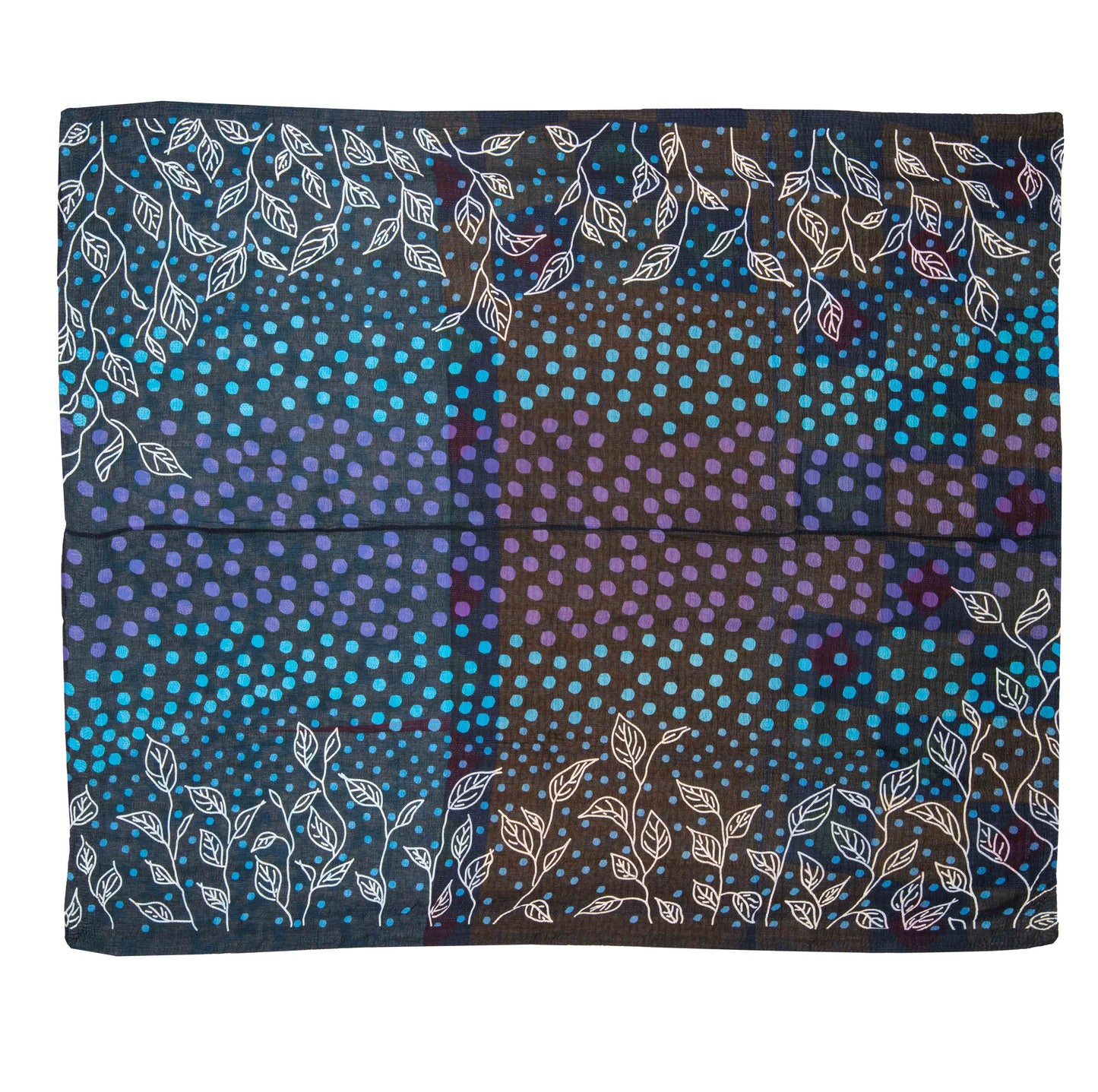 DL4970-BLU / POLKA DOTS & LEAVES KANTHA -BLU (AVAILABLE JACKETS)