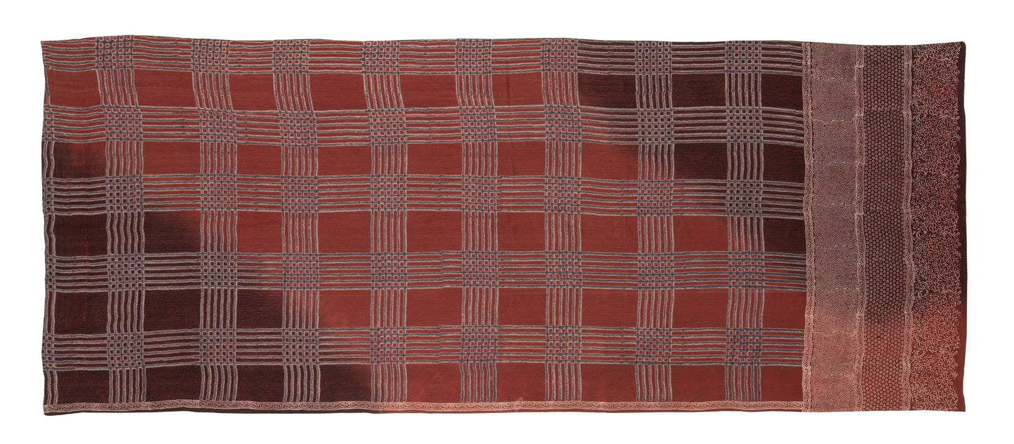 IB2971-RED / INDONESIAN PRINT & BORDER SHIBORI KANTHA -RED (AVAILABLE JACKETS)