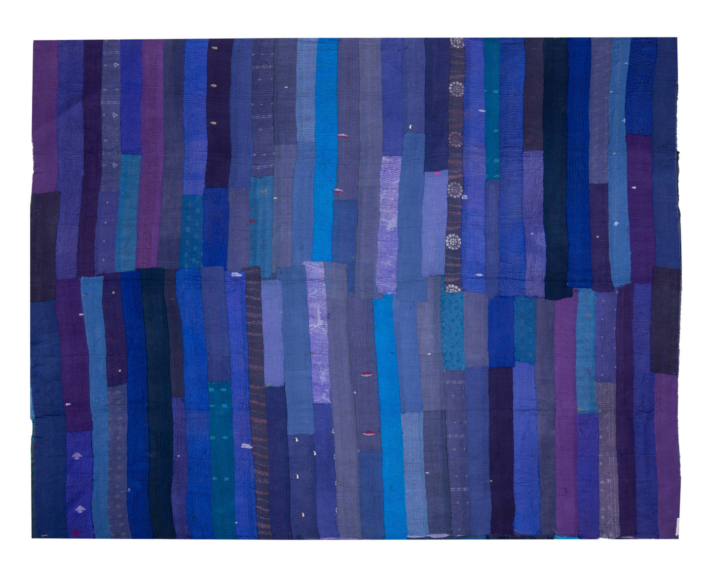 SS4970-BLU / STRIPE AND CHECH COTTON SILK PATCH KANTHA -BLU- (AVAILABLE JACKETS)