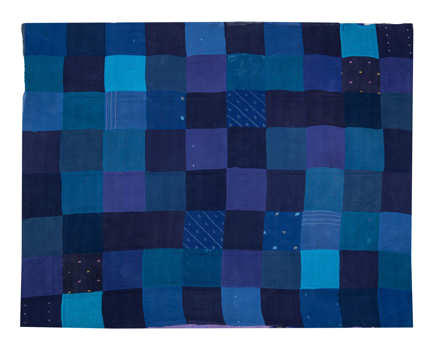 SS4970-BLU / STRIPE AND CHECH COTTON SILK PATCH KANTHA -BLU- (AVAILABLE JACKETS)