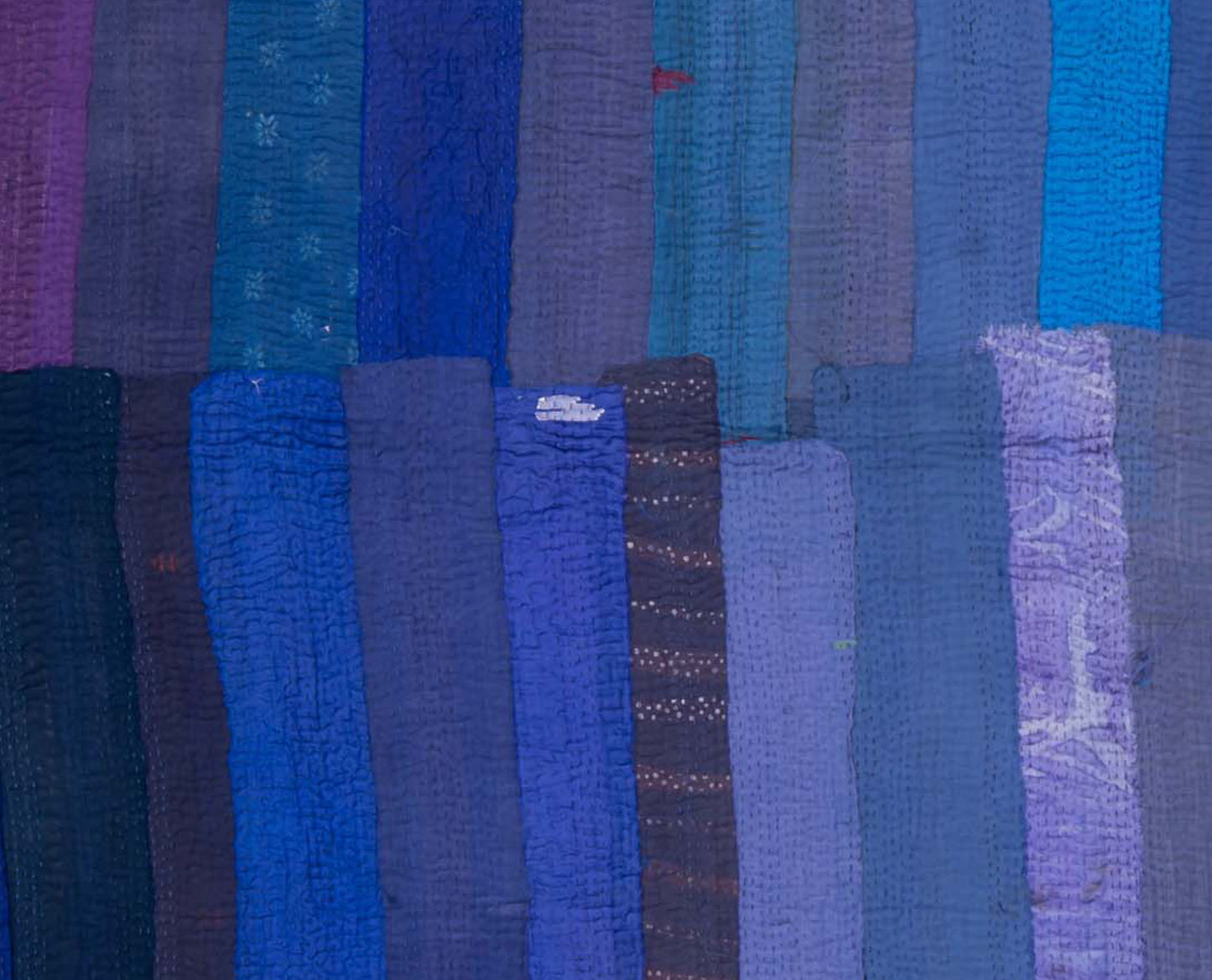 SS4970-BLU / STRIPE AND CHECH COTTON SILK PATCH KANTHA -BLU- (AVAILABLE JACKETS)