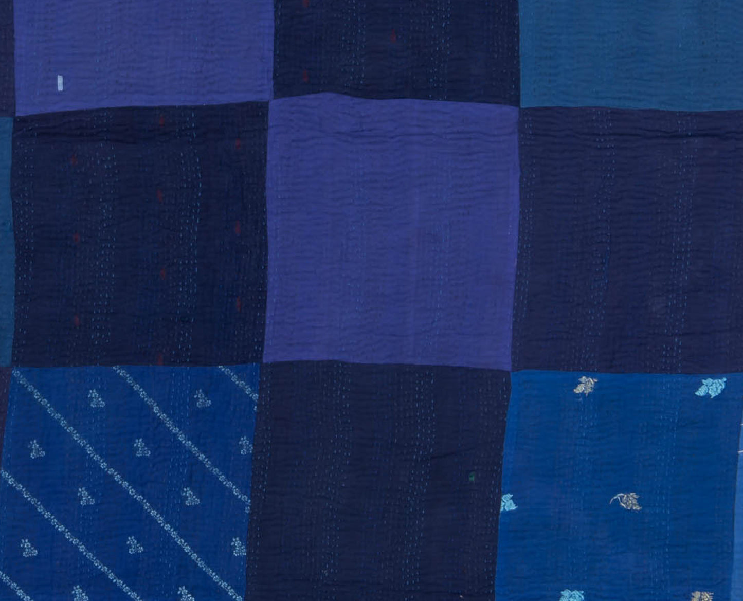 SS4970-BLU / STRIPE AND CHECH COTTON SILK PATCH KANTHA -BLU- (AVAILABLE JACKETS)