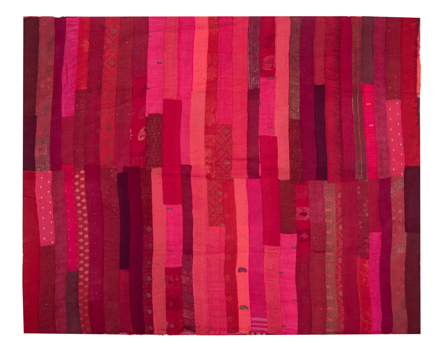 SS4970-RED / STRIPE AND CHECH COTTON SILK PATCH KANTHA -RED- (AVAILABLE JACKETS) AH HOLIDAY TRUNK SHOW-2025