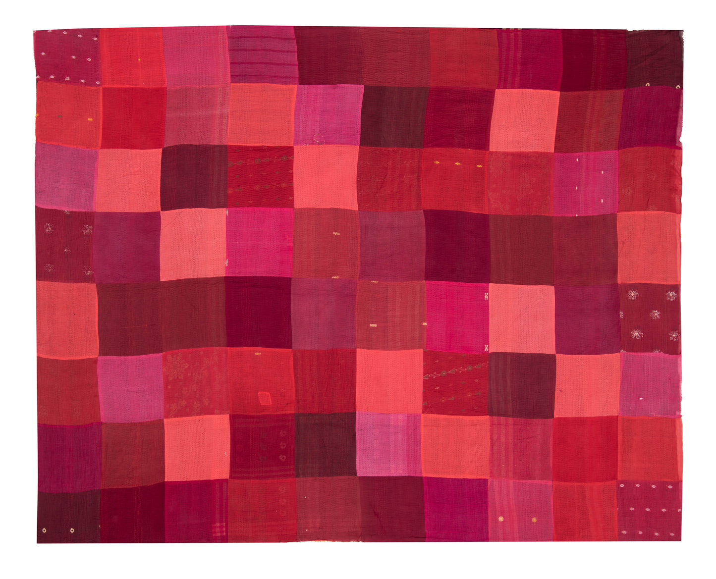 SS4970-RED / STRIPE AND CHECH COTTON SILK PATCH KANTHA -RED- (AVAILABLE JACKETS) AH HOLIDAY TRUNK SHOW-2025