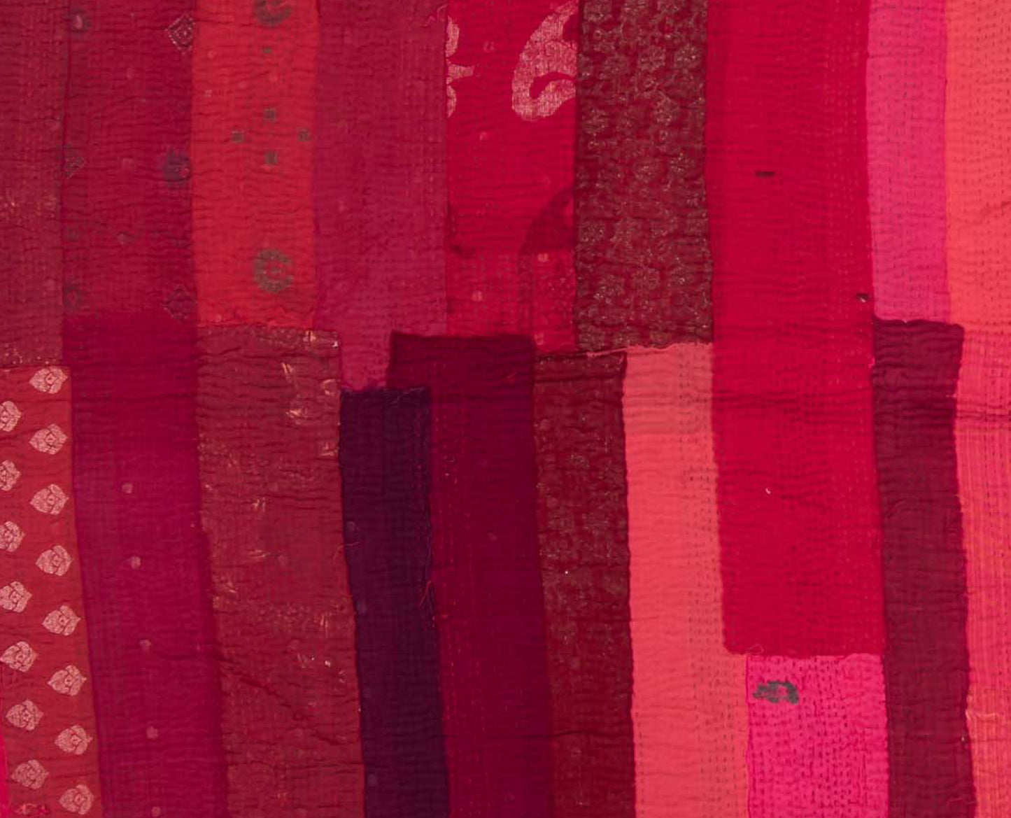 SS4970-RED / STRIPE AND CHECH COTTON SILK PATCH KANTHA -RED- (AVAILABLE JACKETS) AH HOLIDAY TRUNK SHOW-2025