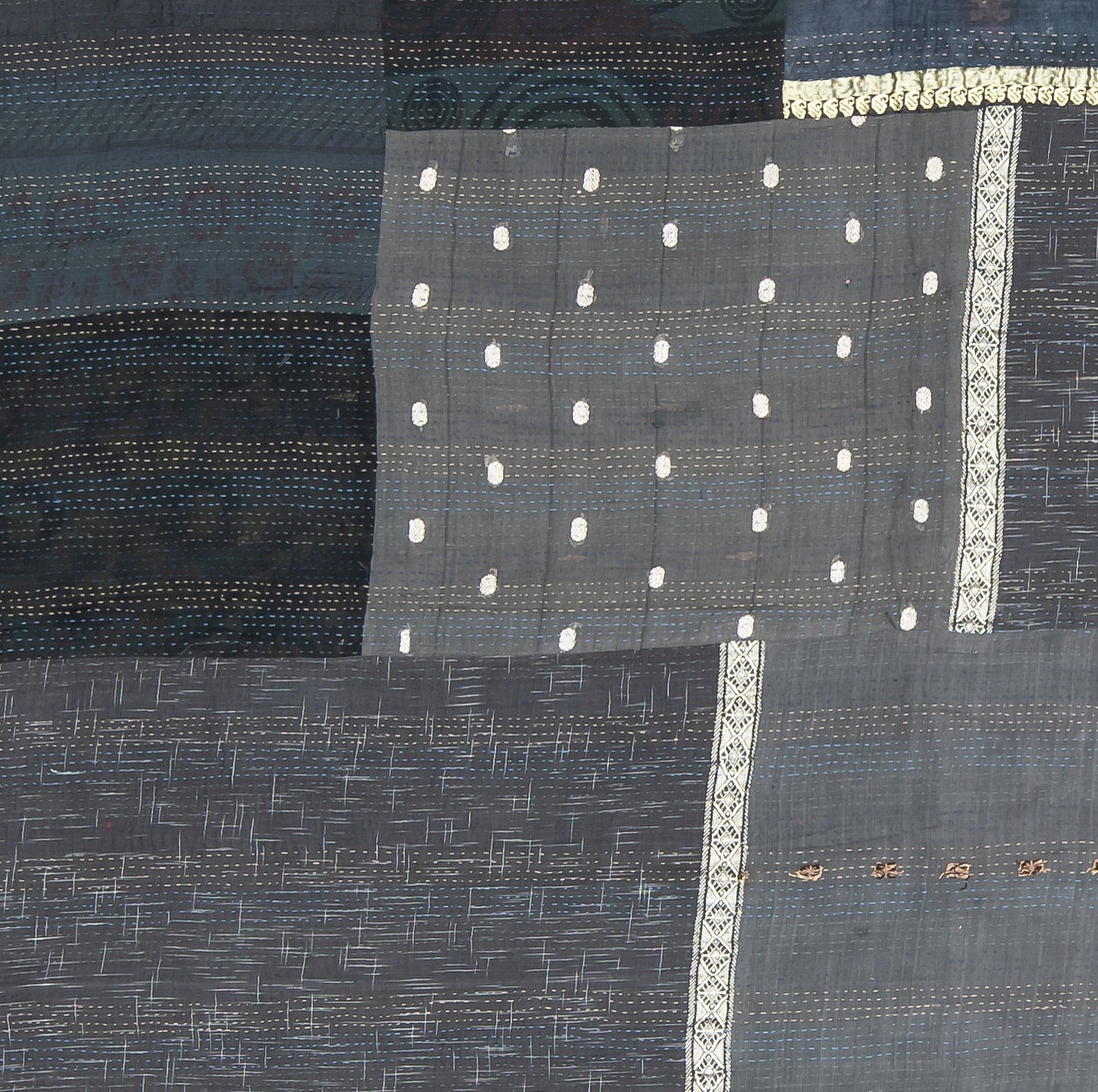 WS2970-BLK / COTTON SILK SW PATCH KANTHA -BLK- (AVAILABLE JACKETS)