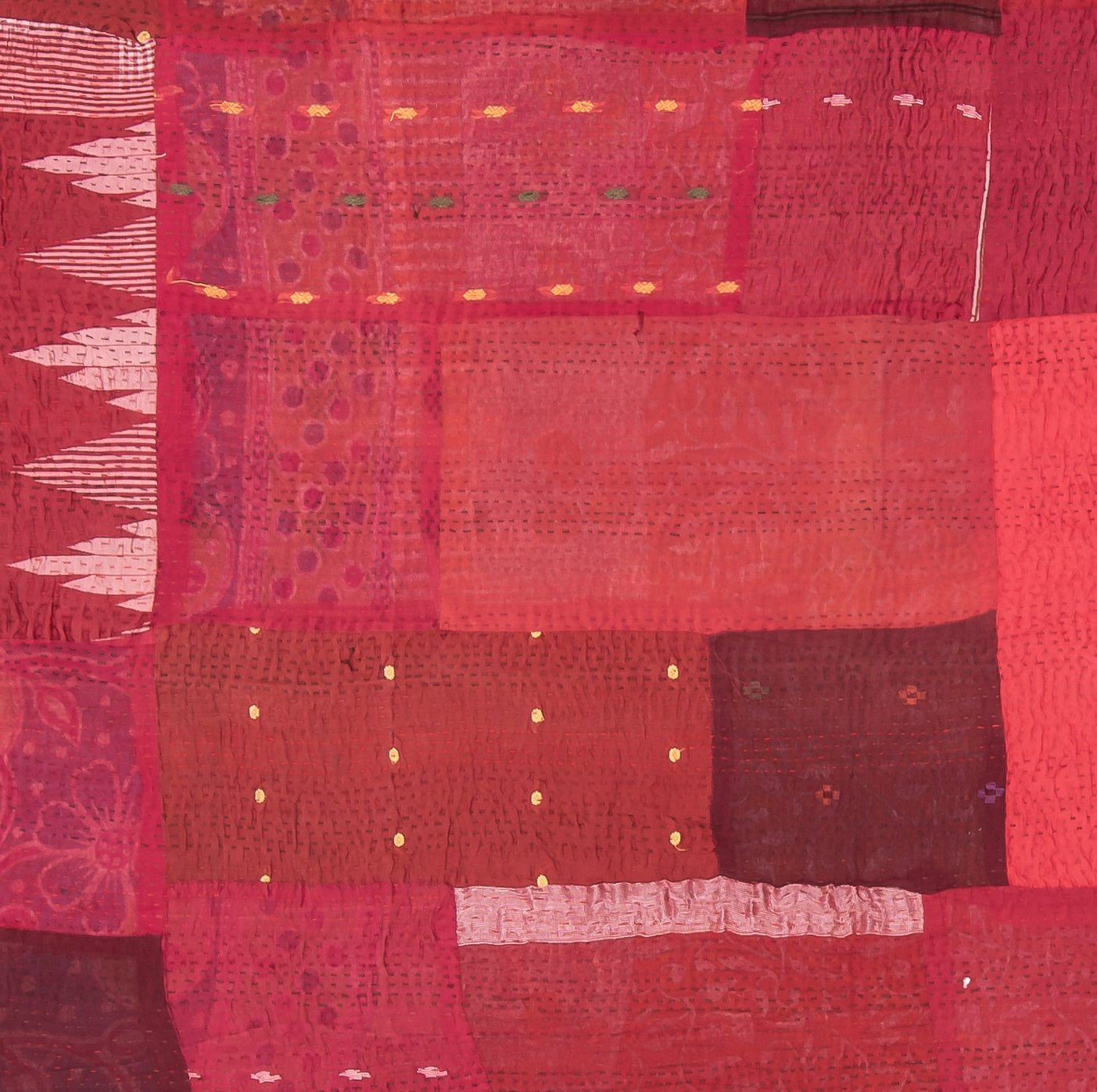 WS4970-RED / COTTON SILK SW PATCH KANTHA -RED- (AVAILABLE JACKETS)